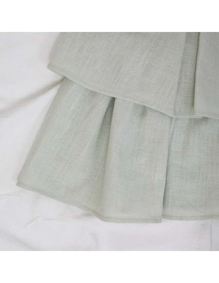 rochie din in verde ou de rață cu volane