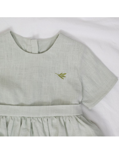 rochie din in verde ou de rață cu volane