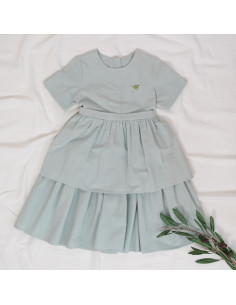 rochie cu volane din bumbac prespălat verde