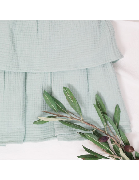 rochie din muselină verde cu volane