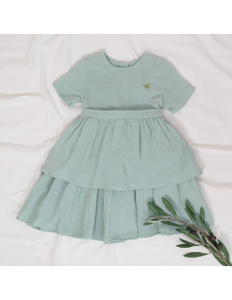 rochie din muselină verde cu volane