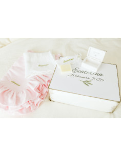 Trusou botez pentru fetițe Roz în cutie de lemn 2