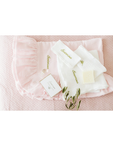 Trusou botez pentru fetițe Roz în cutie de lemn