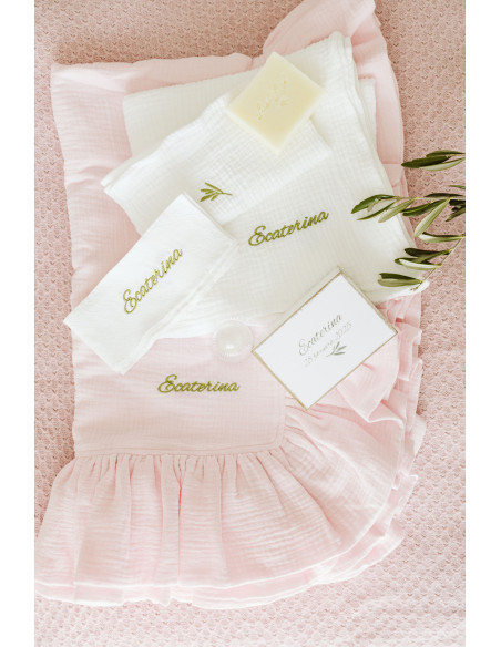 trusou botez fetițe muselină roz