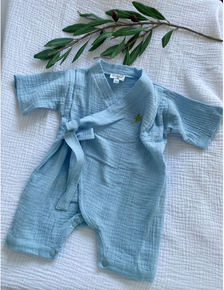 kimono albastru pentru bebeluși din muselină