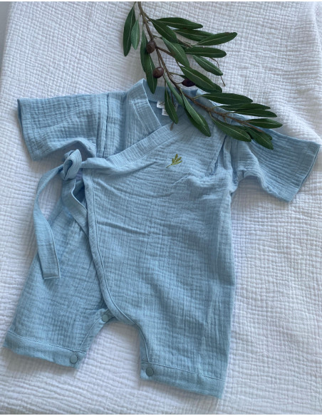 kimono albastru pentru bebeluși din muselină